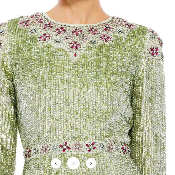 MAC DUGGAL 93568 FLORAL BEADED TEA LENGTH SAGE MIDI DRESS sz 16 - Picture 3 of 7